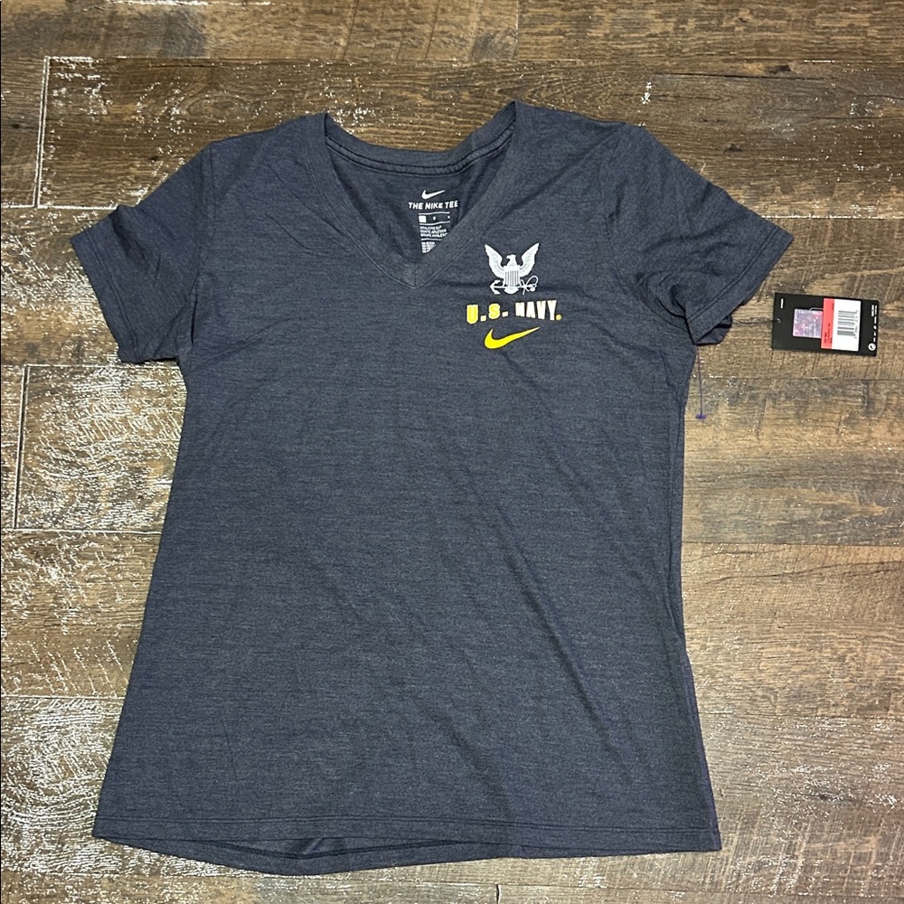 Nike Heathered Gray‎ V-Neck U.S. Navy Tee with Yellow Logo NEW Size Large
